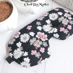 Flowers on Black Weighted Eyepatch – Washable Cover, Adjustable Sleep Mask, Aromatherapy with Lavender & Flaxseed