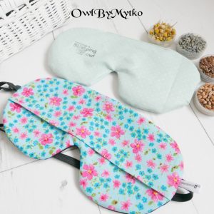 Flowers on Blue Weighted Eyepatch – Washable Cover, Adjustable Sleep Mask, Aromatherapy with Lavender & Flaxseed
