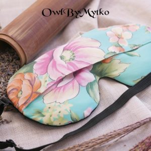 Flowers on Turquise Weighted Eyepatch – Washable Cover, Adjustable Sleep Mask, Aromatherapy with Lavender & Flaxseed