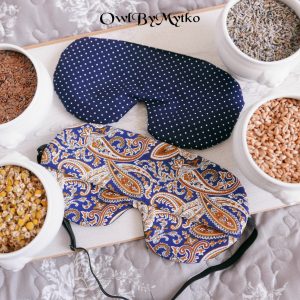Paisley on Navy Weighted Eyepatch – Washable Cover, Adjustable Sleep Mask, Aromatherapy with Lavender & Flaxseed