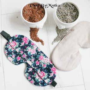Roses on Black Weighted Eyepatch – Washable Cover, Adjustable Sleep Mask, Aromatherapy with Lavender & Flaxseed