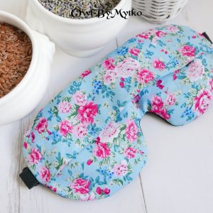 Roses on Blue Weighted Eyepatch – Washable Cover, Adjustable Sleep Mask, Aromatherapy with Lavender & Flaxseed