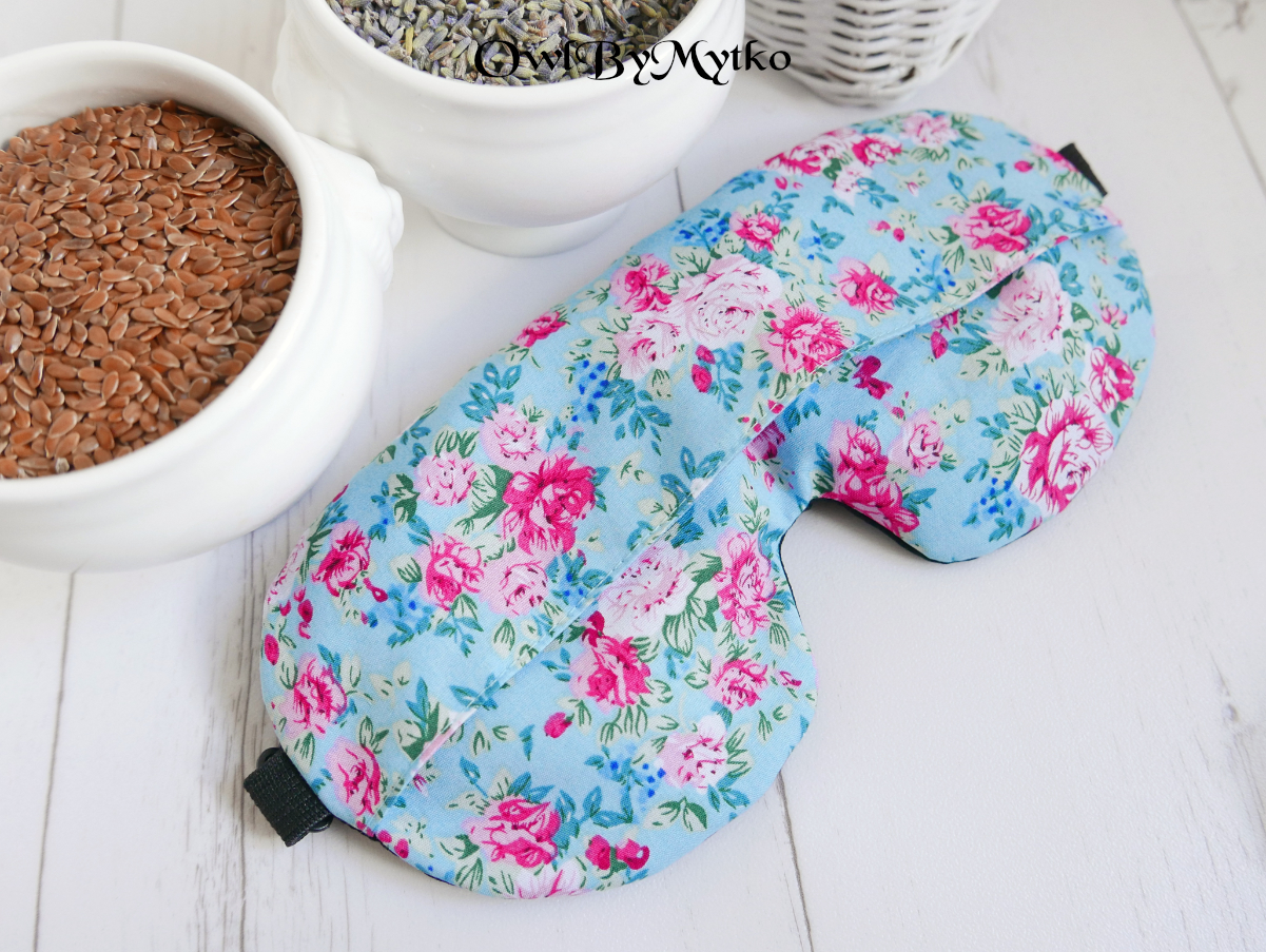 Roses on Blue Weighted Eyepatch – Washable Cover, Adjustable Sleep Mask, Aromatherapy with Lavender & Flaxseed - Image 2