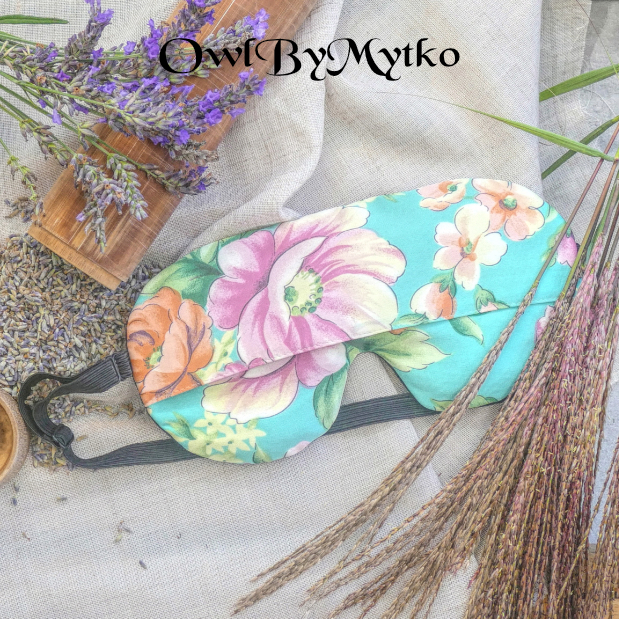 Flowers on Turquise Weighted Eyepatch – Washable Cover, Adjustable Sleep Mask, Aromatherapy with Lavender & Flaxseed - Image 4