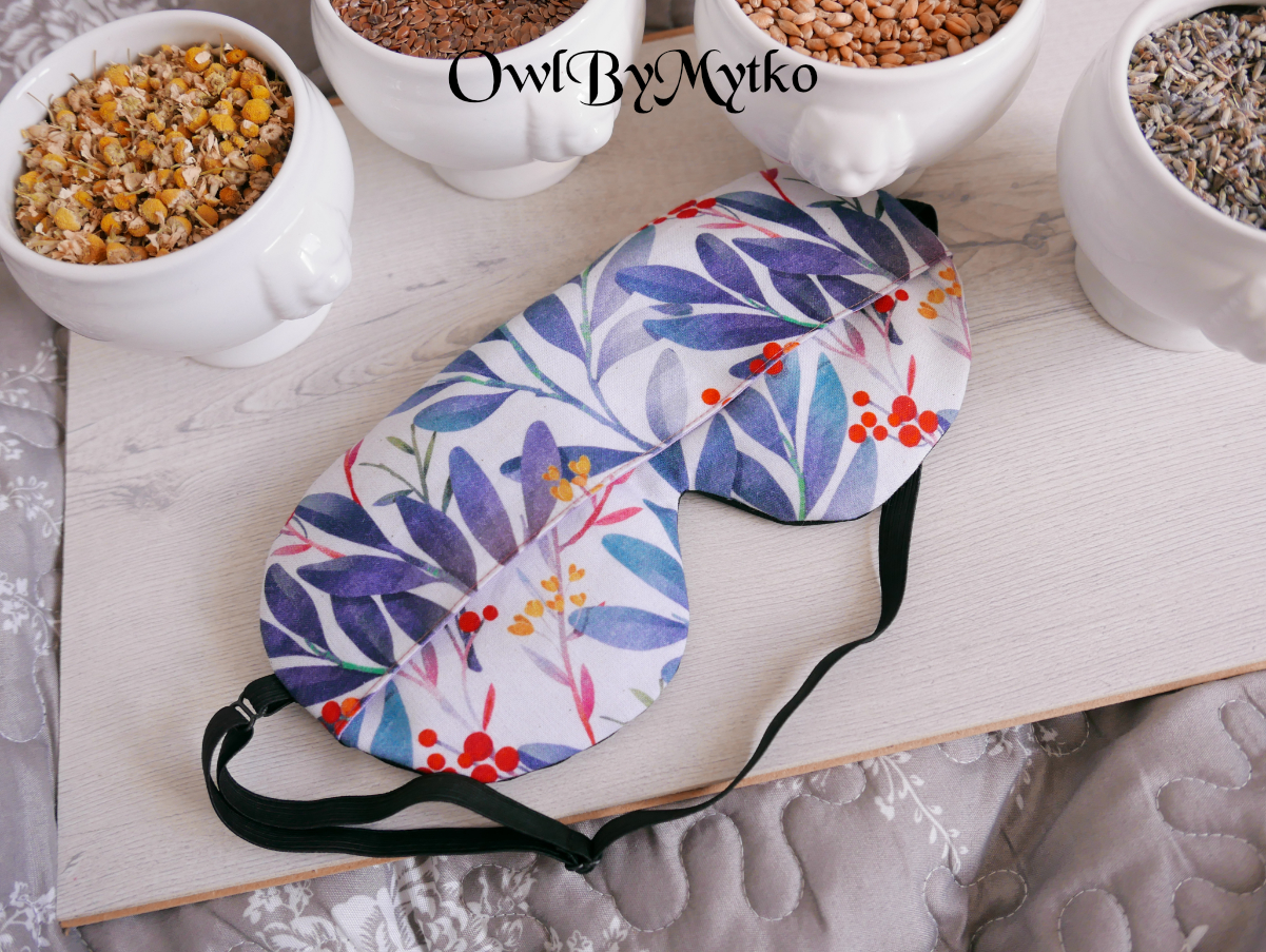 Blue Leaves Weighted Eyepatch – Washable Cover, Adjustable Sleep Mask, Aromatherapy with Lavender & Flaxseed - Image 4