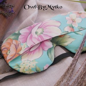 Flowers on Turquise Weighted Eyepatch – Washable Cover, Adjustable Sleep Mask, Aromatherapy with Lavender & Flaxseed