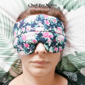 Roses on Black Weighted Eyepatch – Washable Cover, Adjustable Sleep Mask, Aromatherapy with Lavender & Flaxseed
