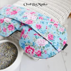 Roses on Blue Weighted Eyepatch – Washable Cover, Adjustable Sleep Mask, Aromatherapy with Lavender & Flaxseed