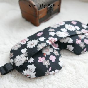 Flowers on Black Weighted Eyepatch – Washable Cover, Adjustable Sleep Mask, Aromatherapy with Lavender & Flaxseed
