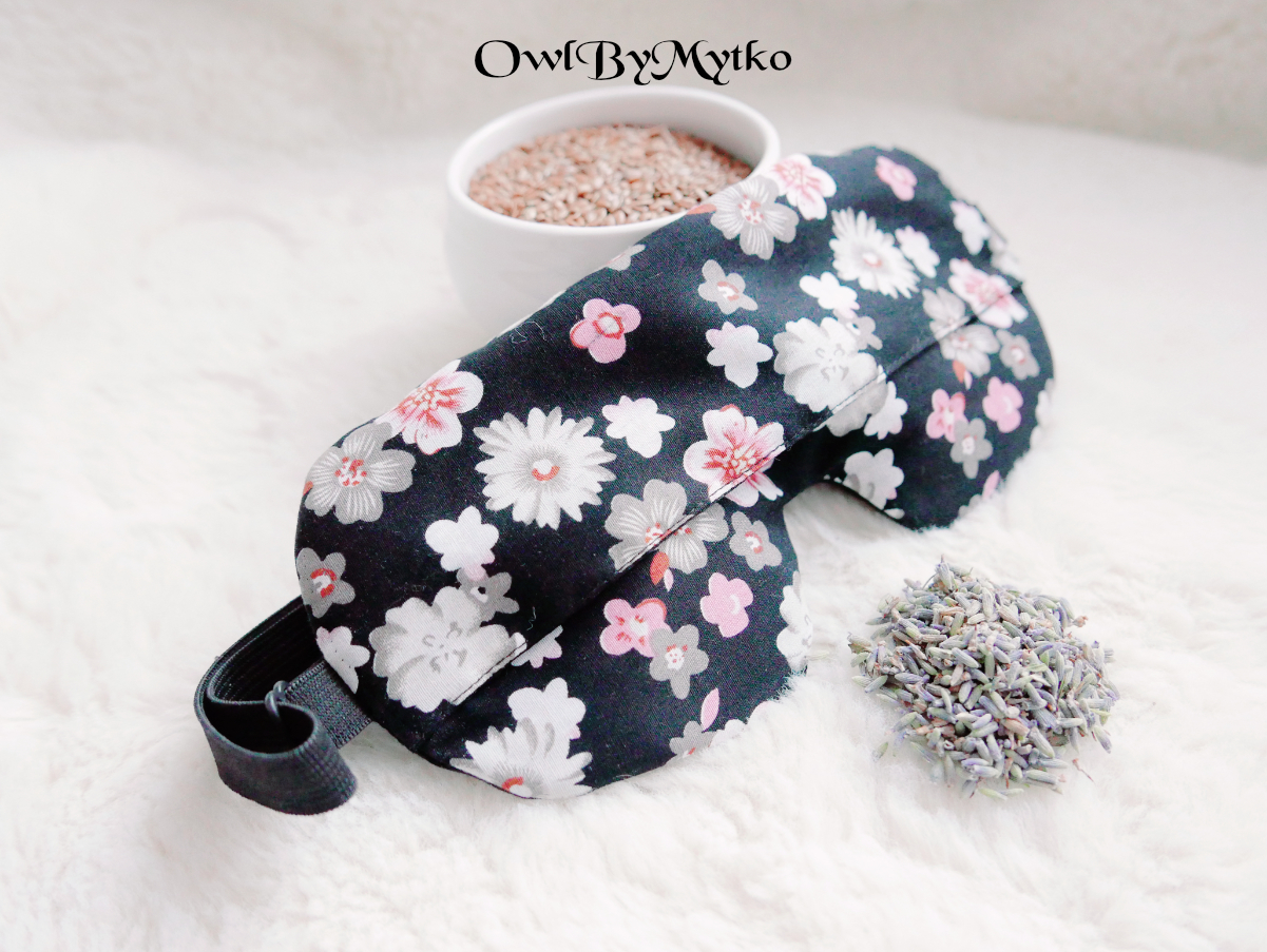 Flowers on Black Weighted Eyepatch – Washable Cover, Adjustable Sleep Mask, Aromatherapy with Lavender & Flaxseed - Image 5