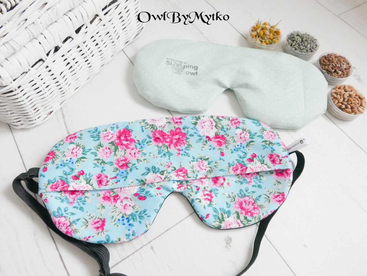 Roses on Blue Weighted Eyepatch – Washable Cover, Adjustable Sleep Mask, Aromatherapy with Lavender & Flaxseed - Image 3