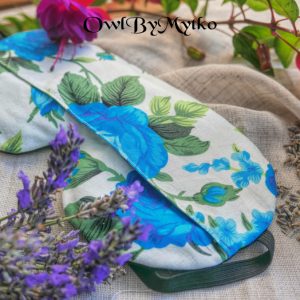 Big Blue Roses Weighted Eyepatch – Washable Cover, Adjustable Sleep Mask, Aromatherapy with Lavender & Flaxseed