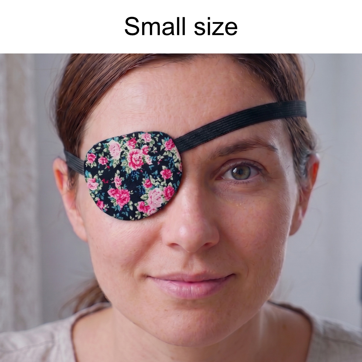 3D Adjustable Cotton Eye Patch Roses on Black Design | Amblyopia & Astigmatism Eye Cover - Image 2