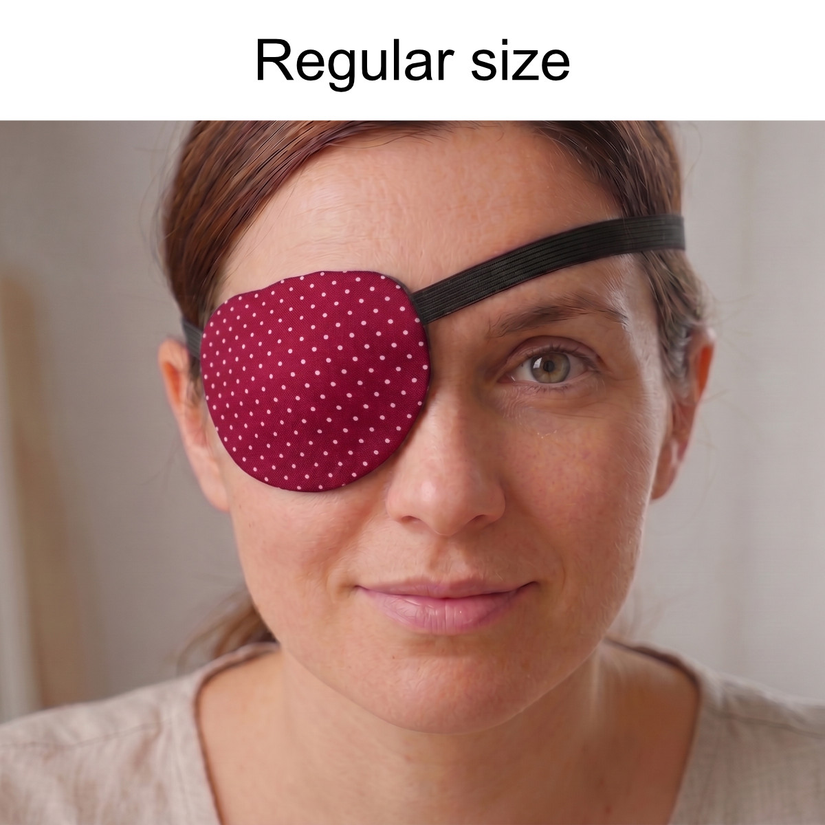3D Adjustable Cotton Eye Patch Dots on Red Design | Amblyopia & Astigmatism Eye Cover - Image 3