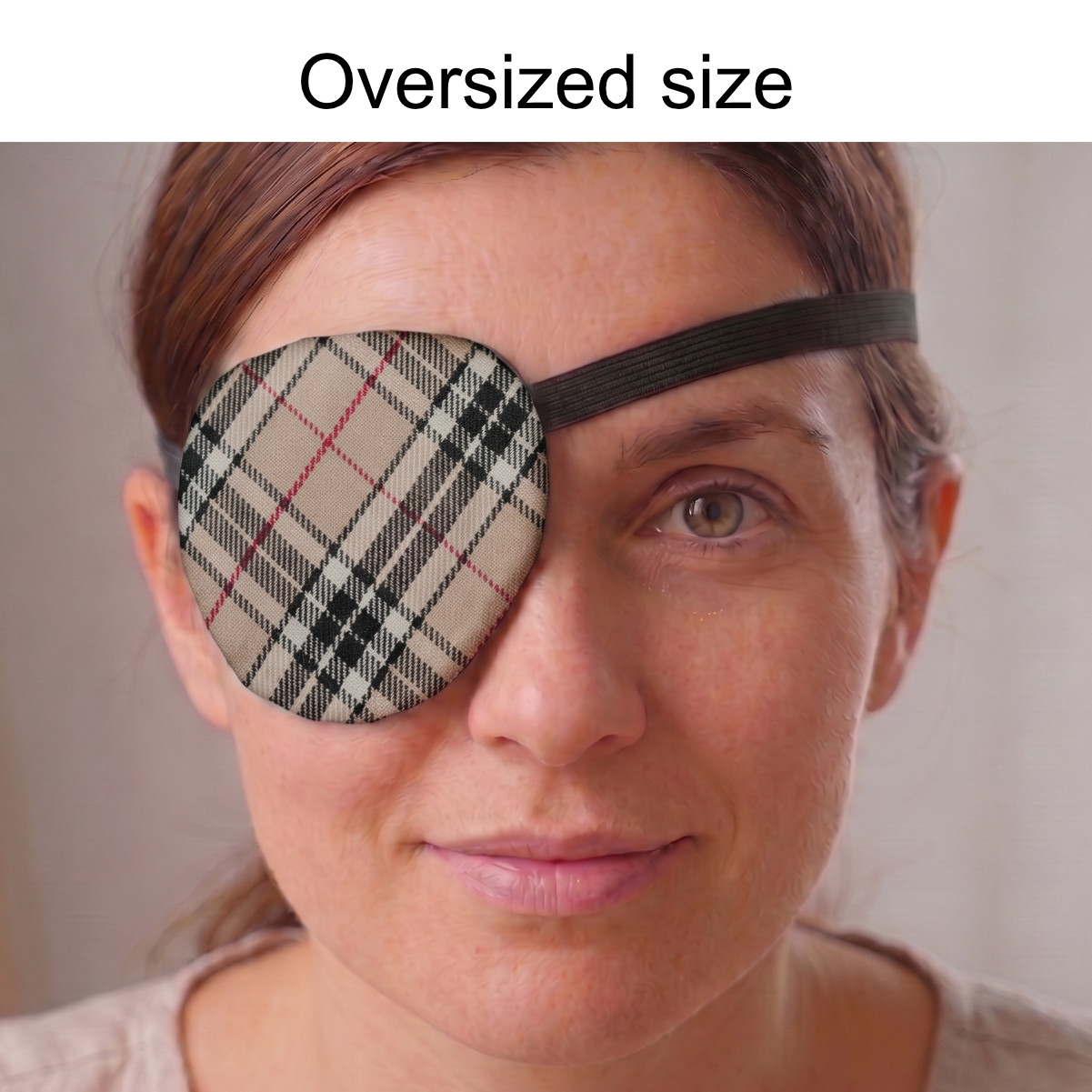 3D Adjustable Cotton Eye Patch | Checkered Beige Design | Amblyopia & Astigmatism Eye Cover - Image 4