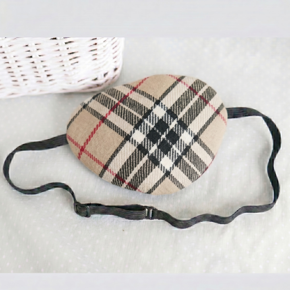 3D Adjustable Cotton Eye Patch | Checkered Beige Design | Amblyopia & Astigmatism Eye Cover - Image 5