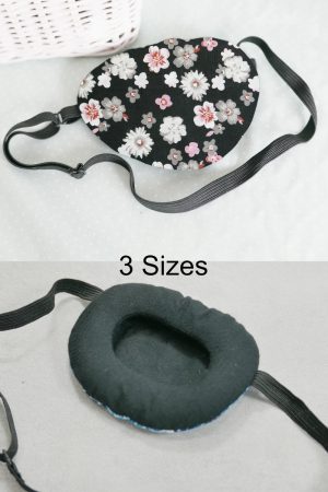 3D Adjustable Cotton Eye Patch Flowers on Black Design | Amblyopia & Astigmatism Eye Cover