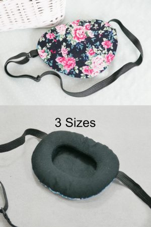 3D Adjustable Cotton Eye Patch Roses on Black Design | Amblyopia & Astigmatism Eye Cover