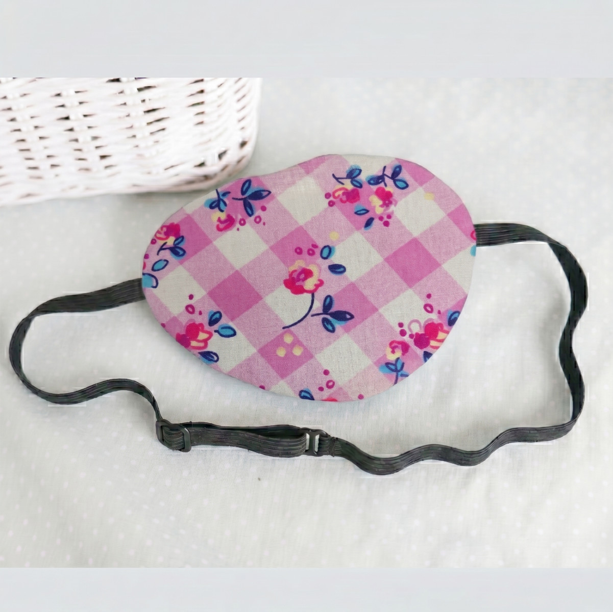 3D Adjustable Cotton Eye Patch Checkered Pink Design | Amblyopia & Astigmatism Eye Cover - Image 5