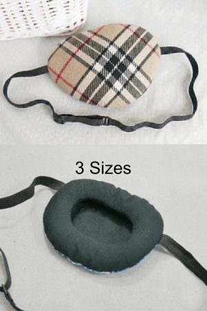 3D Adjustable Cotton Eye Patch | Checkered Beige Design | Amblyopia & Astigmatism Eye Cover