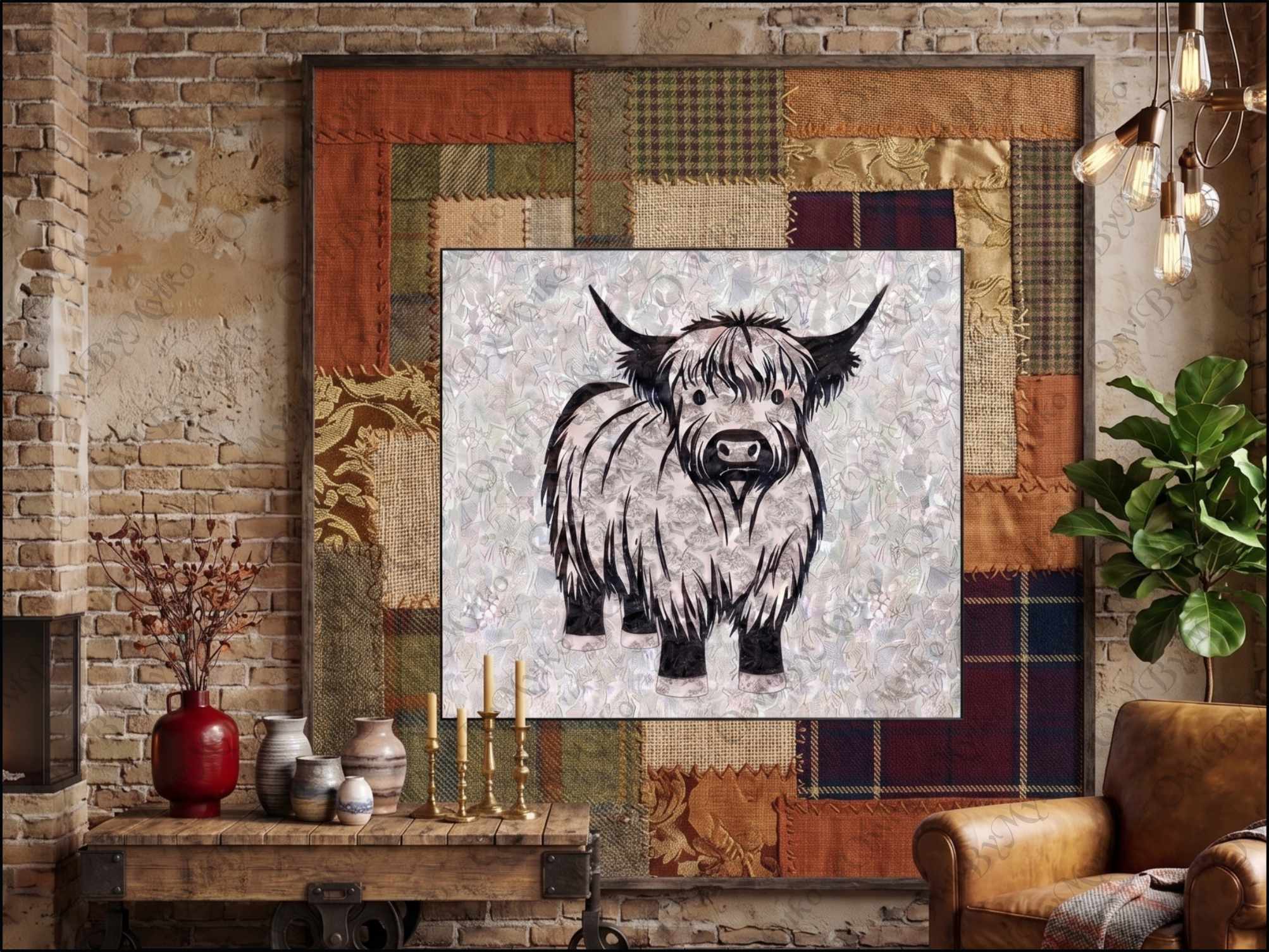Highland Cow Appliqué Panel PDF Pattern | Farmhouse Sewing Pattern | Scalable Vector PDF | Instant Download - Image 3