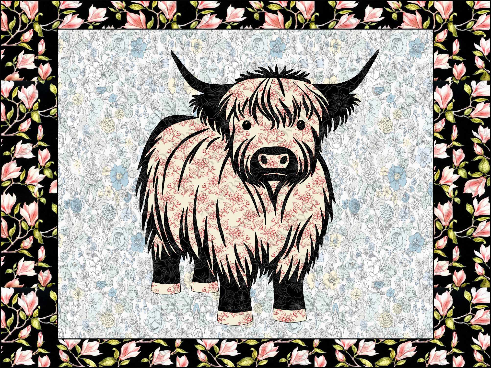 Highland Cow Appliqué Panel PDF Pattern | Farmhouse Sewing Pattern | Scalable Vector PDF | Instant Download - Image 4