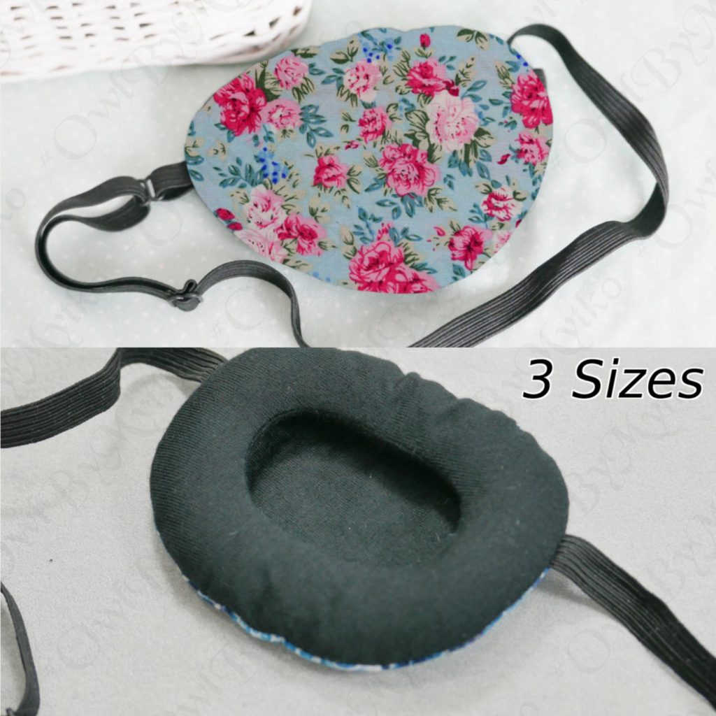3D Adjustable Cotton Eye Patch Roses on Blue Design | Amblyopia & Astigmatism Eye Cover