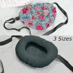3D Adjustable Cotton Eye Patch Roses on Blue Design | Amblyopia & Astigmatism Eye Cover