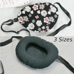 3D Adjustable Cotton Eye Patch Flowers on Black Design | Amblyopia & Astigmatism Eye Cover